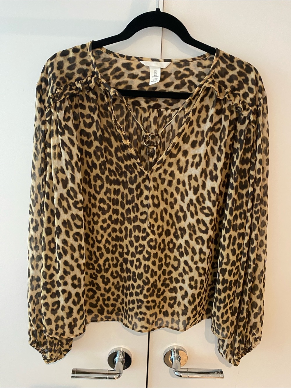 H&M Leopard Print V-Neck Long Sleeve Blouse - chiffon